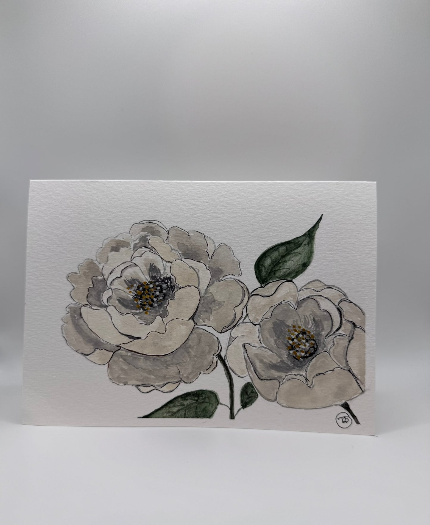 Vintage peonies - Watercolour Art Print card