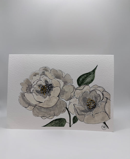 Vintage peonies - Watercolour Art Print card